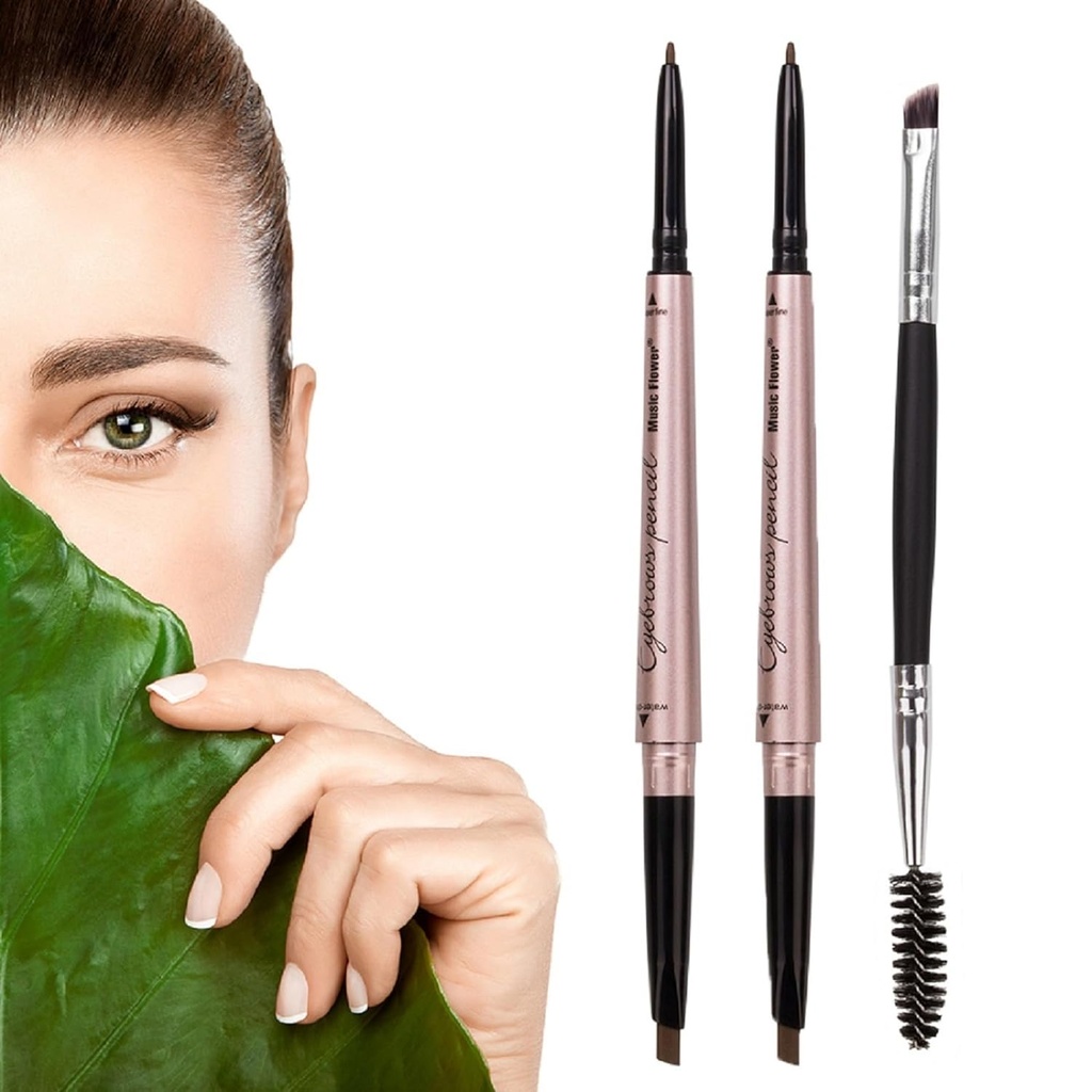 2 Pack Eyebrow Pencil, Waterproof Eyebrow Makeup med Dual Ends, Professional Brow förbättrar Kit med Eyebrow Brush (Dark Brown #1)
