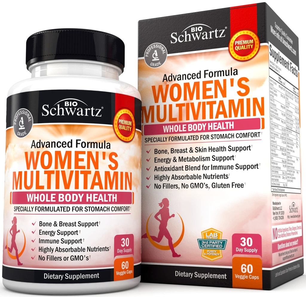 Multivitamin för kvinnor med vitamin D3 - Multivitaminer för Bone Breast Skin Joint Energy - Vitaminer för immunitetssupport - Immunsystem Boost Natural Immune Defense - Gemensamt stödtillägg - 60Ct