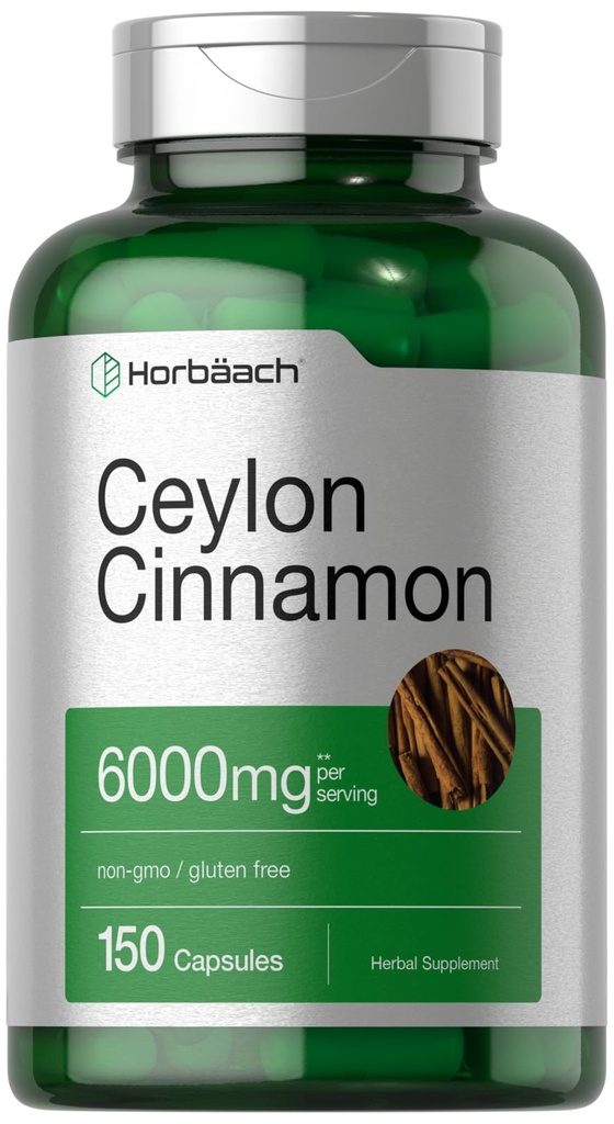 Horbäach Ceylon Cinnamon kapslar | 6000 mg | 150 greve | Non-GMO & Gluten fri tillägg
