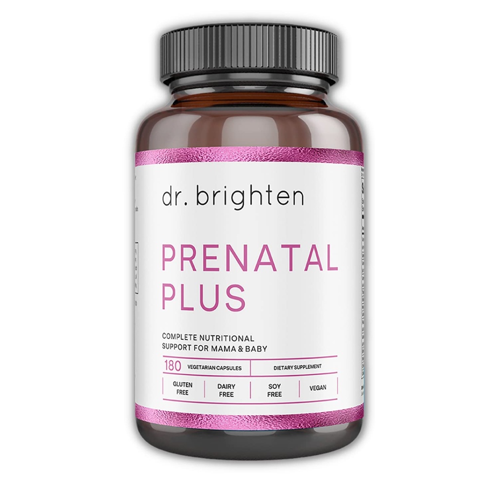Dr. Brighten Prenatal Plus - Kvinnors formulering, aktiva B-vitaminer, mineraler, antioxidanter för gravida eller omvårdnadsmödrar, icke-GMO Vegan, ingen gluten, ingen soja - 180 kapslar