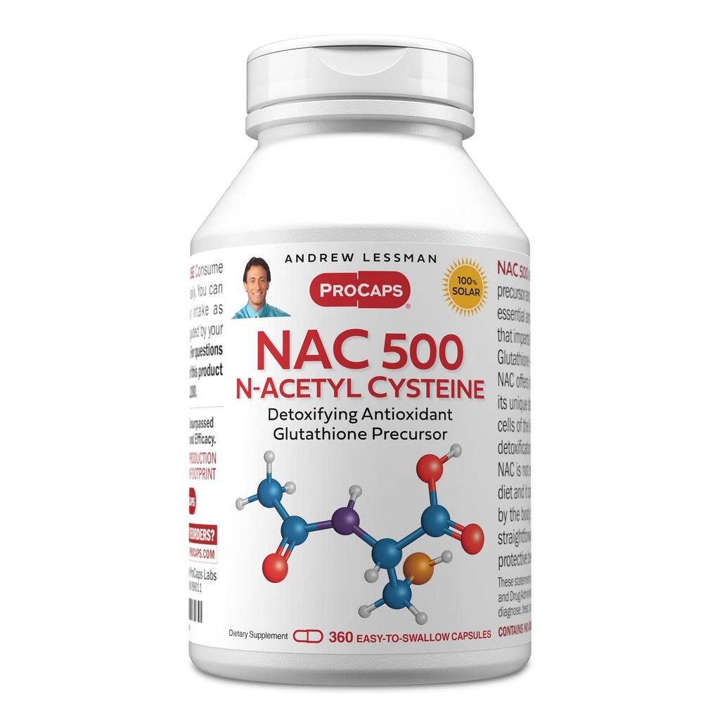 ANDREW LESSMAN NAC-500 N-Acetyl Cysteine 360 kapslar - hjälper till att bekämpa dagliga angrepp på skadliga fria radikaler, skyddar hjärna, hjärta, lungor, lever, njurar. Avgifta antioxidant. Inga tillsatser