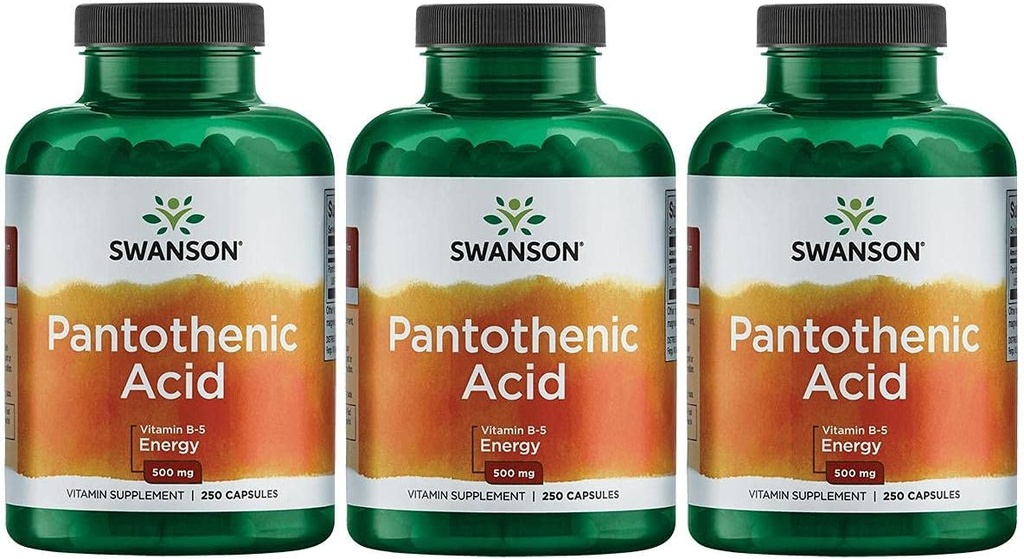 Swanson Pantothenic Acid (Vitamin B-5) Energi Metabolism Nerve Function Support 500 mg 250 kapslar (3 Pack)