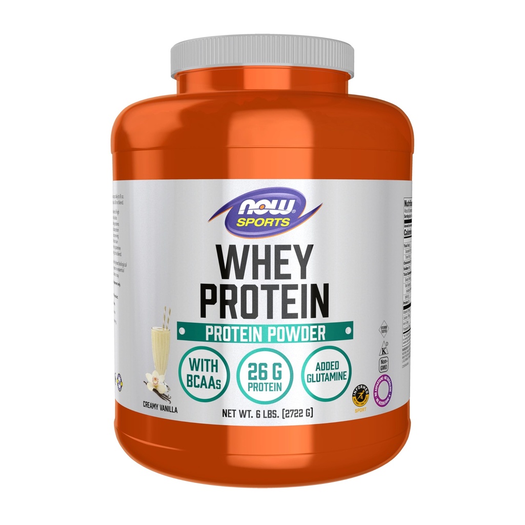 NOW Sports Nutrition, Whey Protein, 26 g med BCAAs, Creamy Vanilla Powder, 6-pund