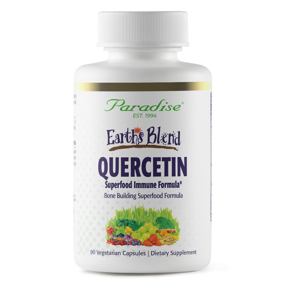 Paradise Herbs Earth's Blend Quercetin, för immunitet, antioxidantaktivitet, probiotika, adaptogener, Vegan, icke GMO, Gluten Free, 90 vegetariska kapslar