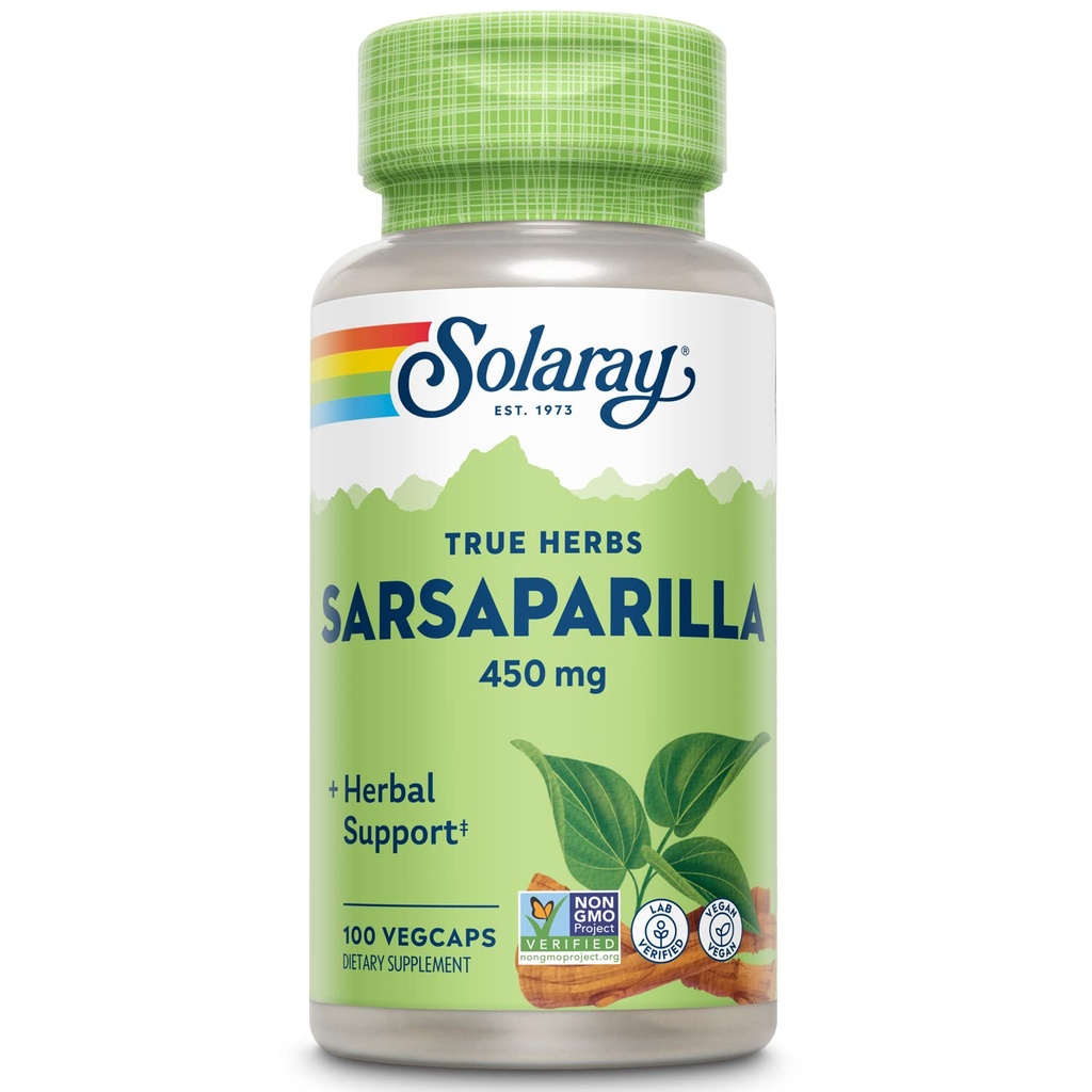 Solaray Sarsaparilla Root 450 mg - Traditionell Herbal Support - Non-GMO, Vegan, Lab Verified - 60-Day Money-Back garanti - 100 portioner, 100 VegCaps