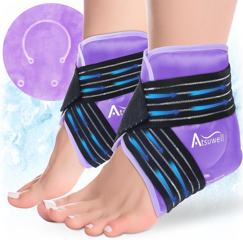 Atsuwell Ankle Ice Pack Wrap 2 Packs, Ankle Ice Wraps Flexible Gel Cold Pack för Foot Heel, Cold Compress Therapy för lugnande obehag, lila