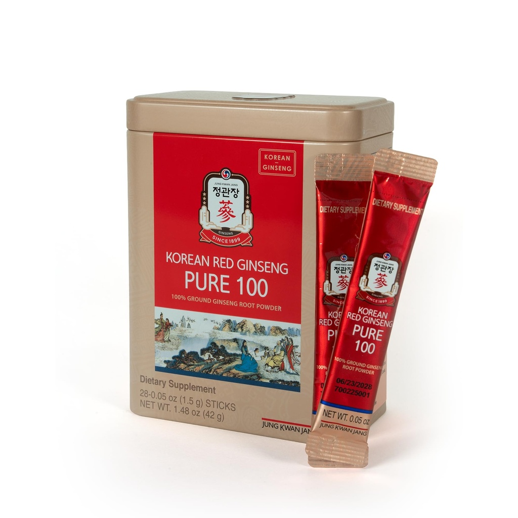 JungKwanJang Korean Red Ginseng Pure 100 - Panax Ginseng Powder Stick Supplements - Energy Boost & Immune Support - Vegan, Koffeinfri, Gluten Free & Non-GMO (Net Wt. 1,48 oz, 30 Sticks)