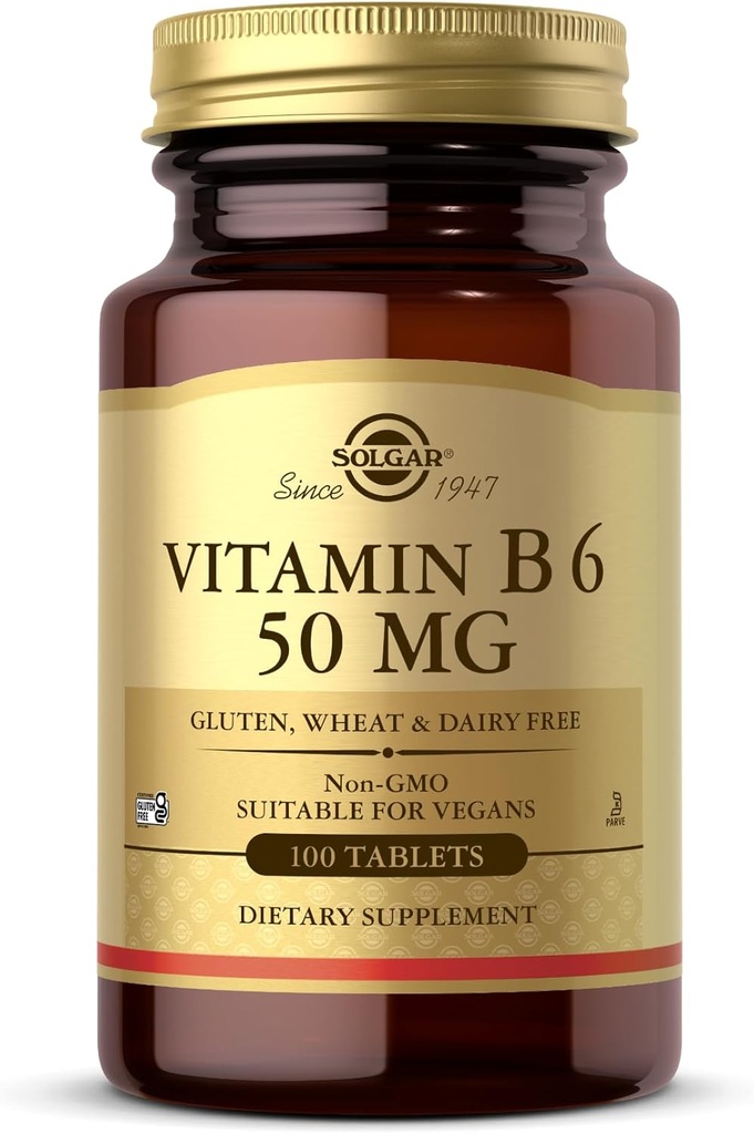 Solgar Vitamin B6 50 mg - 100 tabletter - Non-GMO, Vegan, Gluten Free, Dairy Free, Kosher - 100 portioner