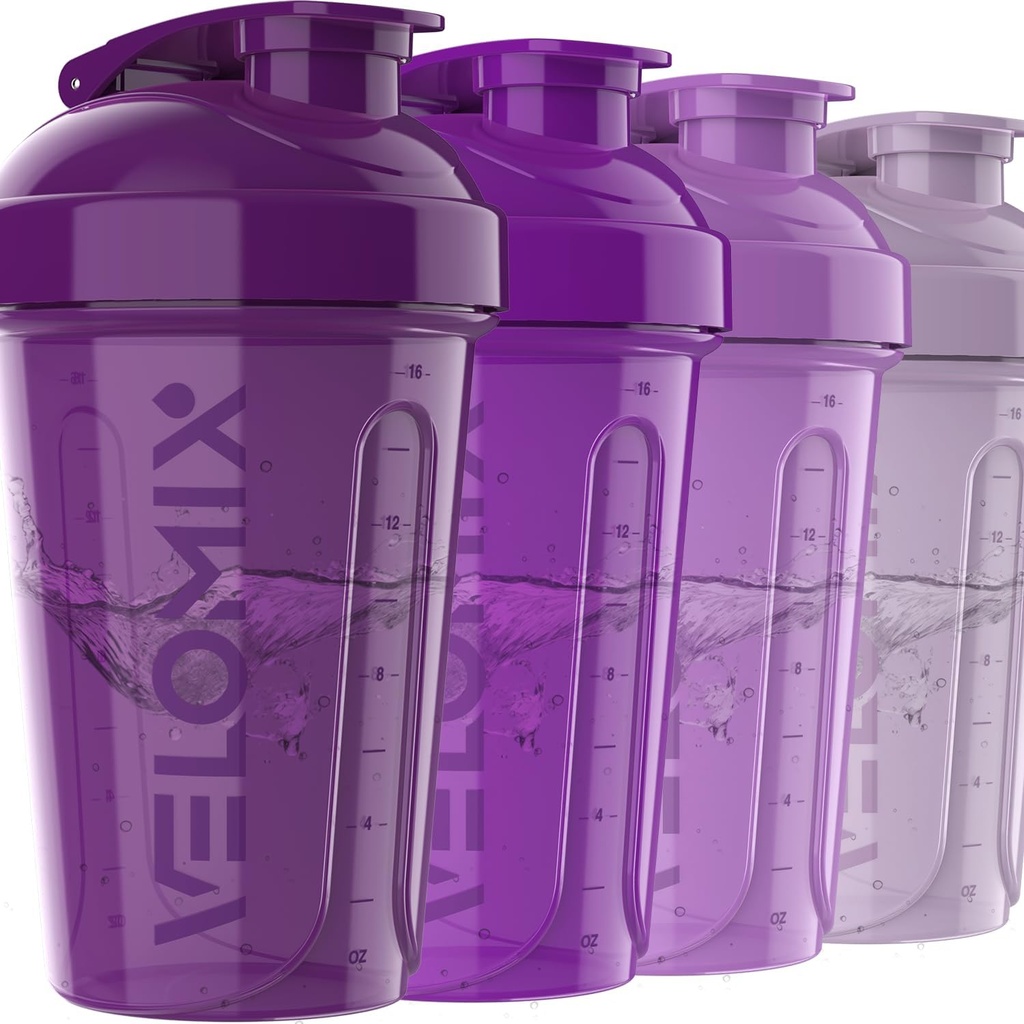 VELOMIX -4 PACK- 20 OZ Protein Shaker Bottles för proteinblandningar, Shaker Cups för Protein Shakes, Small Shaker Bottle Pack, Shaker Cup, Shakers för protein Shakes (Purple Bloom)