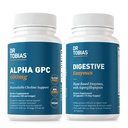 Dr Tobias Alpha GPC & Digestive Enzymes - Stöd kognitiv funktion & Everyday Gut Health med Bioavailable Choline Supplement & Premium Enzymes för Digestion, icke-GMO