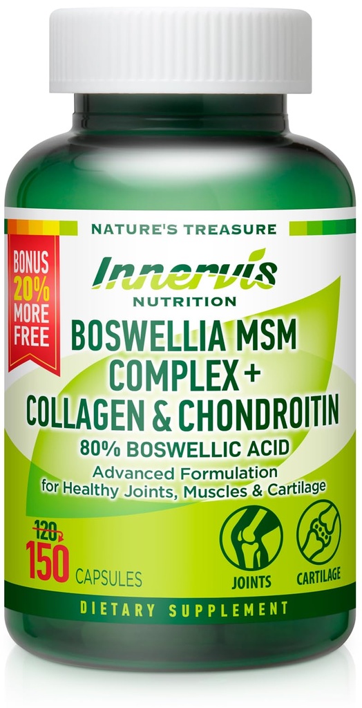 Boswellia MSM Complex 150 Caps - stöder gemensam hälsa | Collagen, Chondroitin, gurkmeja