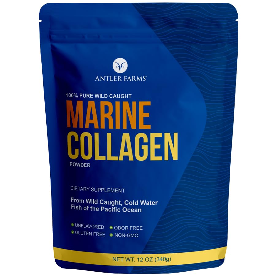 Antler Farms - 100% Pure, Clean Marine Collagen Powder från Wild Caught Pacific Snapper, 12 oz - Löslig i heta eller kalla vätskor, mycket biotillgänglig, snabb absorption, ingen smak eller lukt