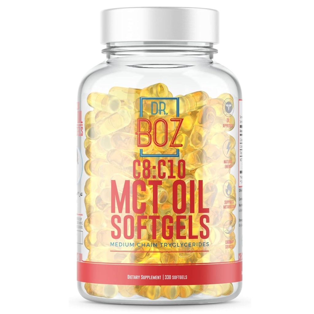 Dr Boz - C8:C10 MCT Oil Supplement (330 Softgels) - Läkare godkänd - Naturlig energi, vikthantering och mental fokus - Ökar Ketoner - Tillverkad av ren kokosolja - Tillverkad i USA - Självomsorg