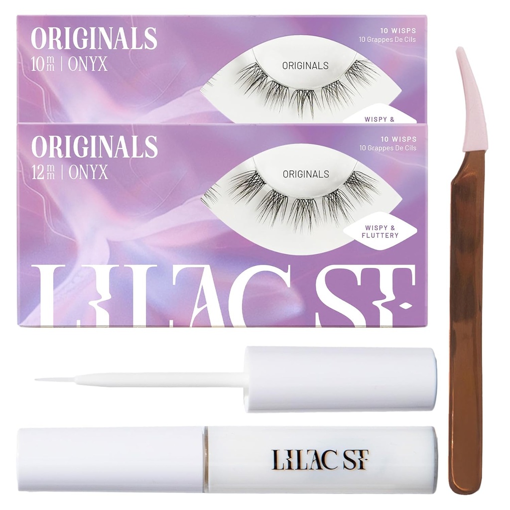 Lilac St - Originals Starter Kit - Inkluderar Natural Faux Eyelash Clusters (10mm & 12mm), Clear Lash Glue, & Lash Applicator - Lightweight & Lifelike - Lasts 10 Days - Cruelty Free, Vegan - 20 Lashes