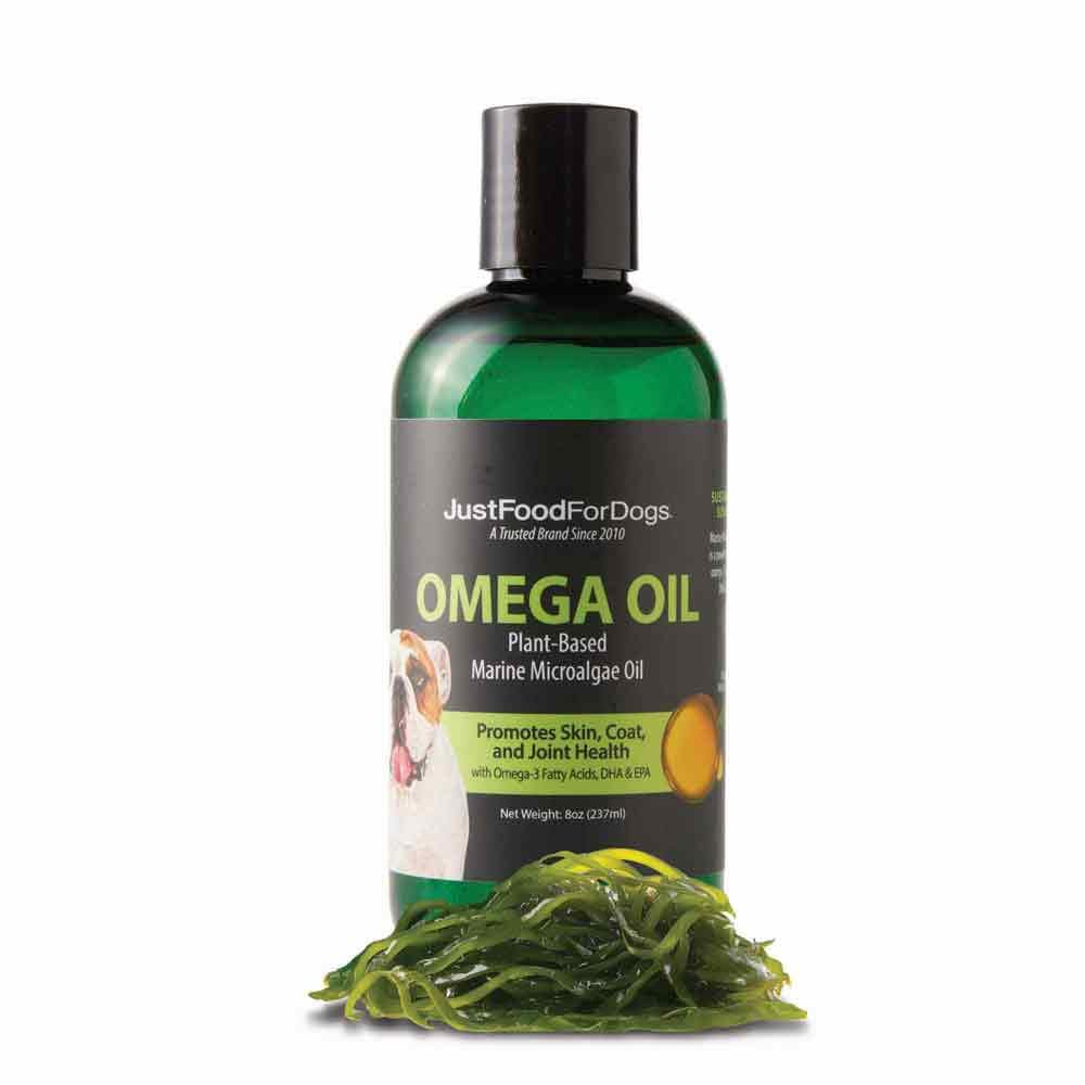JustFoodForDogs Omega Plus Oil Omega-3 Supplement for Dogs, Skin & Coat Support, Joint Health, EPA & DHA från Algae Oil, Sustainable & Eco-Friendly - 8 oz