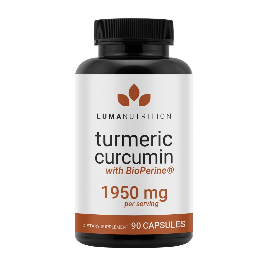 Luma Nutrition Turmeric Curcumin med Black Pepper - 95% Curcuminoids - 1950mg Per Serving - Premium Turmeric Supplement - med BioPerine för Max Absorption - Tillverkad i USA - 90 kapslar