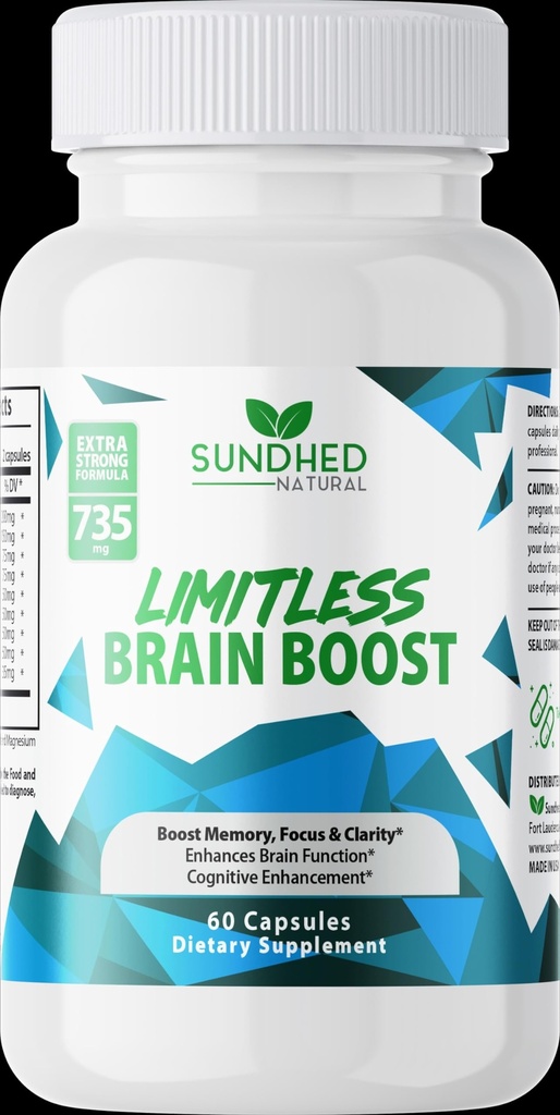 Limitless Brain Boost (60 caps) - Memory, Focus, Mental Clarity - Nootropics Scientific Formel for Enhance Performance, Super Ginkgo Biloba, St John Wort Extract, DMAE