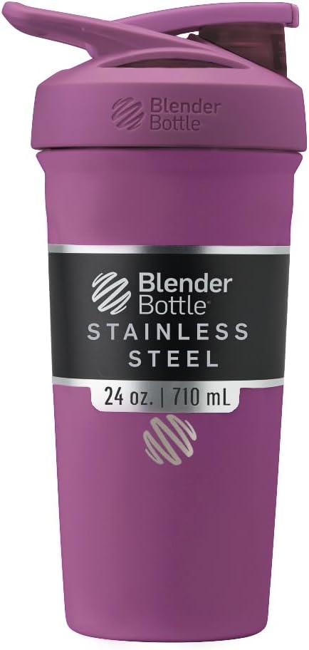 BlenderBottle Strada Shaker Cup isolerad rostfritt stål vattenflaska med Wire Whisk, 24-unce, Plum