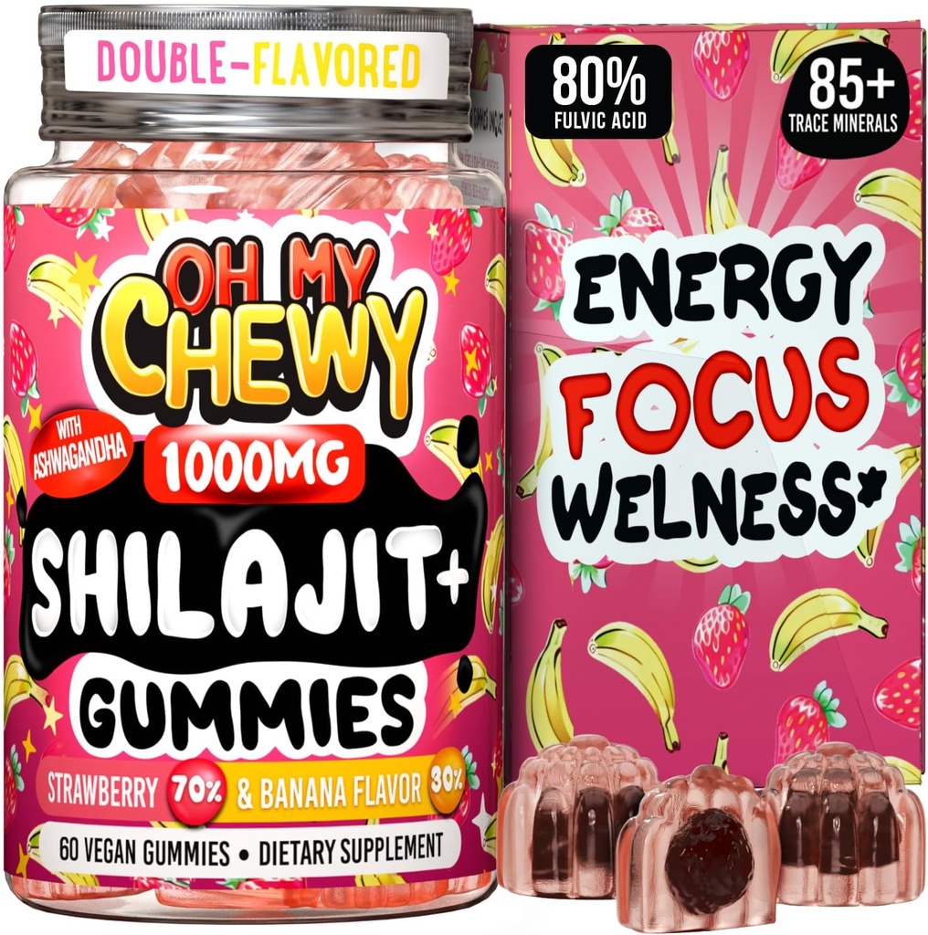 Rena Himalayan Shilajit Gummies - High Potency Gold Grade Resin - Energy Boost och Immune Support för män och kvinnor med Ashwagandha och Shatavari - 60 Gummy - Strawberry & Banana