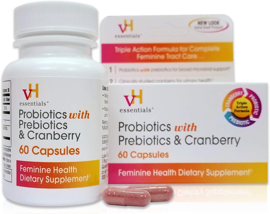 vH väsentliga Probiotika med prebiotika och Cranberry Feminine Health Supplement, 60 Count