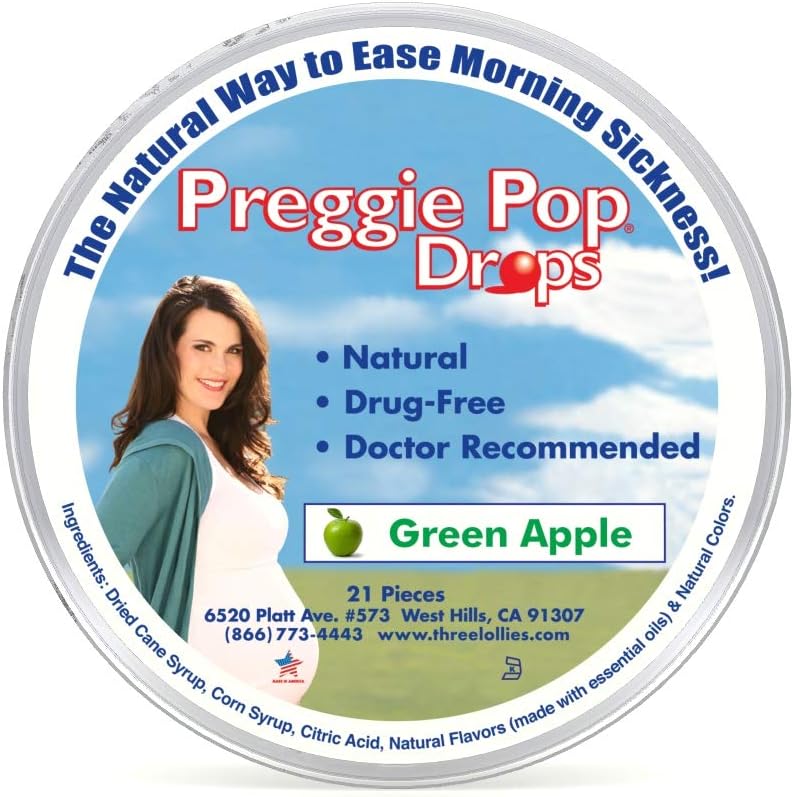 Tre Lollies Preggie Pop Drops, Natural Green Apple, 21 Count