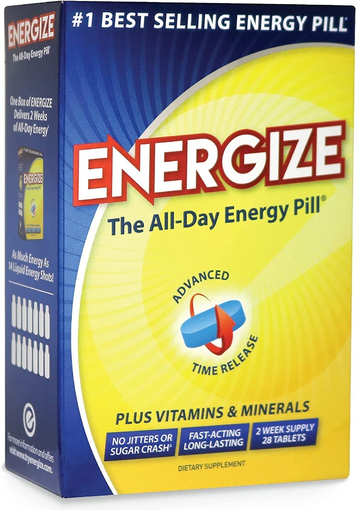 Energiera koffeinpiller - Fast Acting Energy Pill - Hälsosam hjärntillskott - Förbättrad prestanda, varning och klarhet - All Day Energy, No Jitters, No Crash - 28 Time Released Tablets