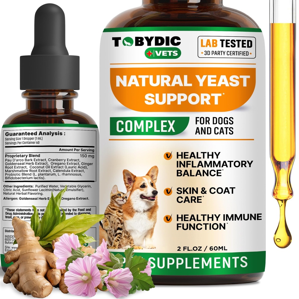 Natural Cats & Dog Yeast Infection Relief - Itchy Skin & Ear Treatment - Reducerar Irritation & Relieves Itching and Allergy - Herbal Medicine Drops Supplement - Tillverkad i USA