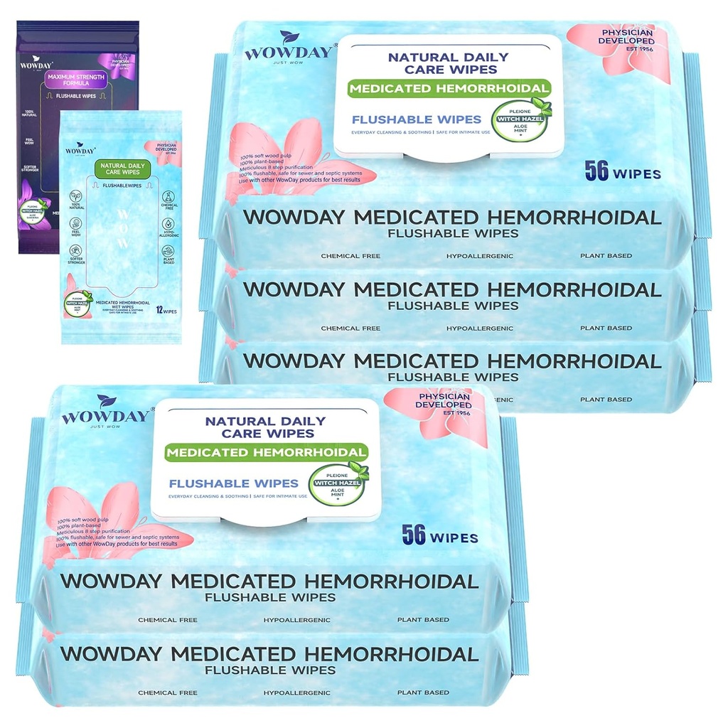 Flushable Hemorrhoid Wipes | Medicated Witch Hazel Wipes Ph Balanced | 304 greve Fragrance Free Adult Hemorrhoid Behandling Witch Hazels Wipe för Butt Itch Relief Soothing