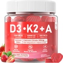 Vitamin D3 10000iu + K2 MK7 + En Gummies med kalcium Magnesium Zink för kvinnor och män, hög potens ADK Vitamin Supplement stöder hälsosamt immunsystem, ben och vision funktion, Sugar Gratis 120 Cts