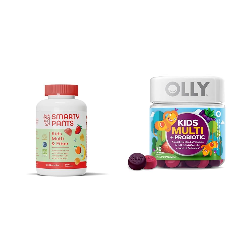 SmartyPants Kids Multivitamin Gummies och Fiber Supplement: Omega 3 Fish Oil & OLLY Kids Multivitamin + Probiotic Gummy, Digestive och Immune Support