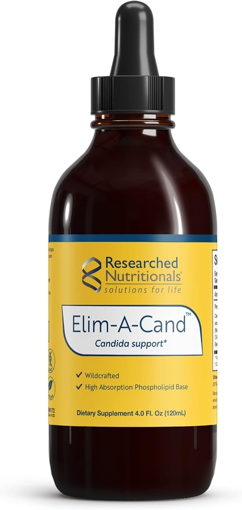 Forskade näringsämnen Elim-A-Cand - Candida Support - Microbial & Gut Health Supplements med Berberine, Slippery Elm, Cinnamon Bark, PAU D'Arco & Marshmallow Root - Herbal Detox Tincture (4 Fl Oz)
