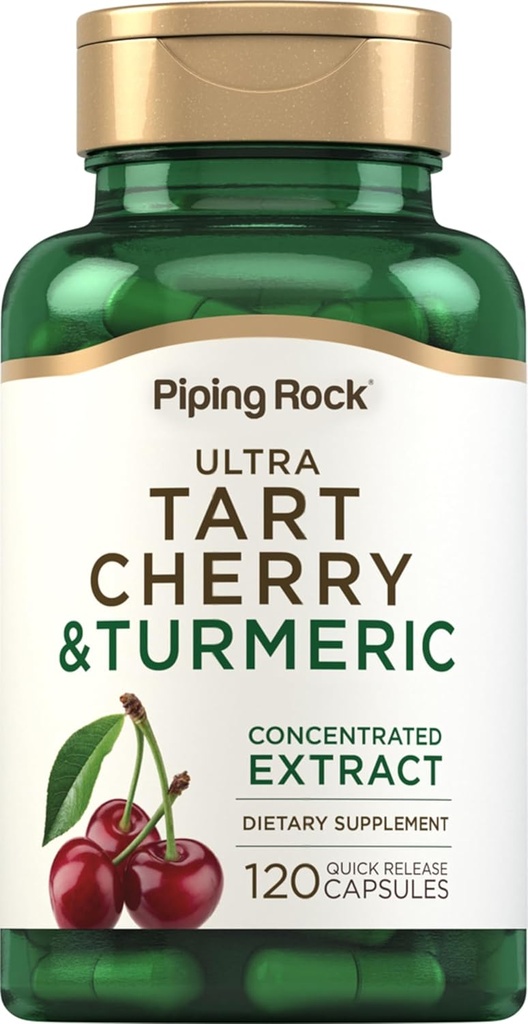 Piping Rock Turmeric och Tart Cherry Capsules | 120 greve | med Black Pepper Extract | Vegetarian, Non-GMO, Gluten Free Supplement