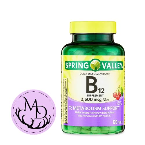 Generisk Spring Valley, vitamin B12 2500 mcg, B12 Quick-Dissolve Cherry Flavor Tablets Dietary Supplement, Vitamin B12, 120 greve + DRI Store + Sticker