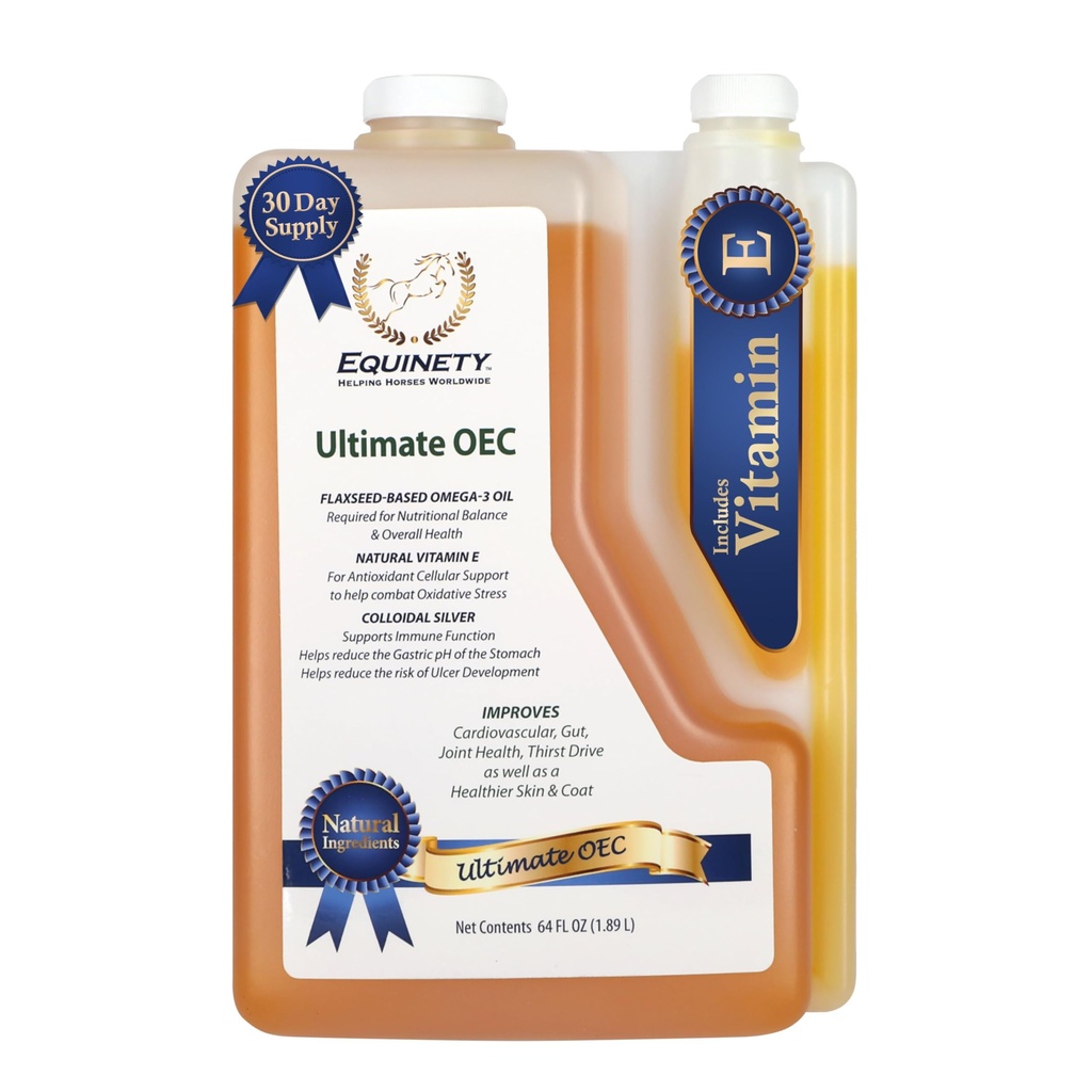 Ultimate OEC Horse Supplement - Omega 3, Vitamin E, Flaxseed Oil för hästar - Coat Defense, Joint & Hoof Support - Vet-Approved Equine Oil för hälsosam vikt, muskel och återhämtning