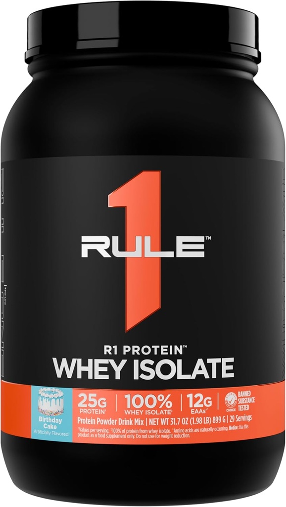 Regel 1 R1 Protein Whey Isolate - Med 25g Protein & 6g BCAA exklusivt från Isolated & Hydrolyserade källor för träningsåterhämtning (2 pund *, födelsedagstårta)