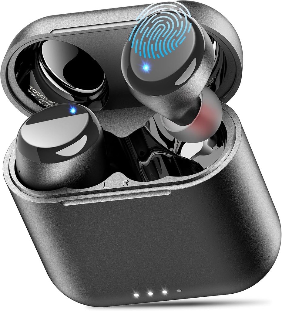 TOZO T6 Trådlösa öronproppar, Bluetooth 5.3 Ear Buds, Stereo Sound i öronhörlurar, 50 Hours Playtime, Wireless Charging Case, APP Customizable EQs, IPX8 Vattentäta hörlurar