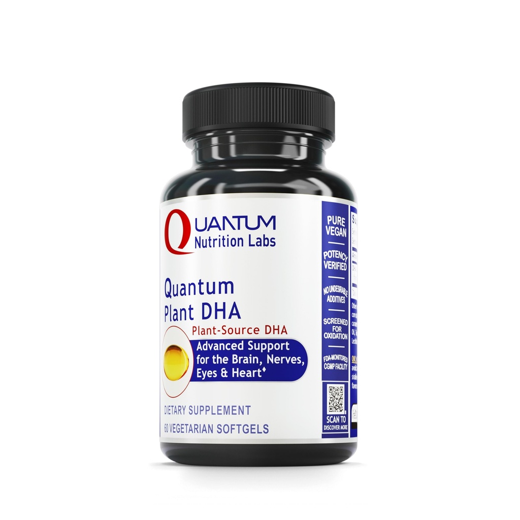 Quantum Nutrition Labs Plant DHA - Non-GMO Vegan DHA med Omega 3 Fatty Acids, Algae Based DHA för kvinnor och män, Natural DHA Supplement Suitable för Vegans- 60 Vegetariska Softgel kapslar