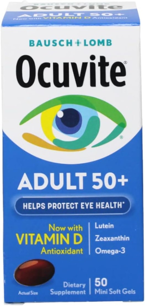 Ocuvite Adult 50+ Eye Vitaminer och mineraltillskott med Lutein, Zeaxanthin och Omega-3, 50 Count (Pack of 10)