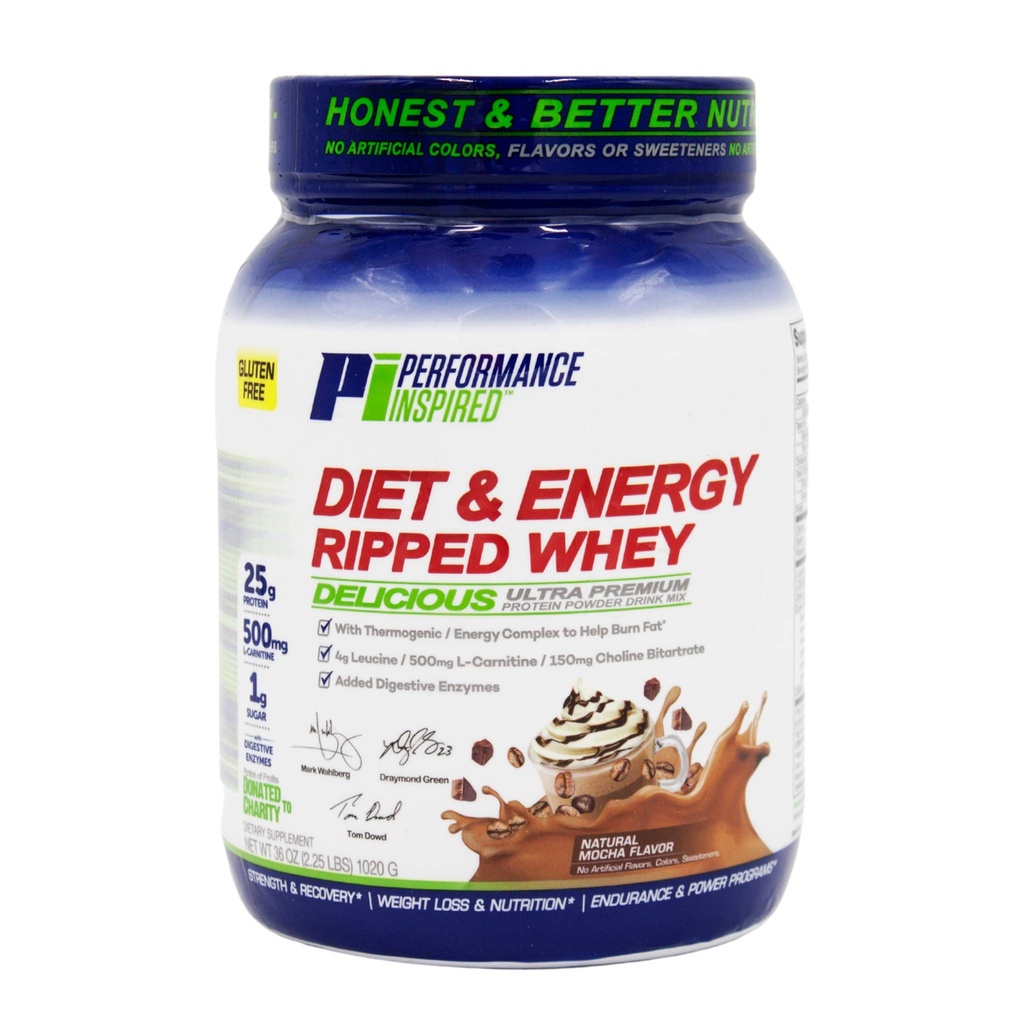 Performance Inspired Nutrition Ripped Whey Protein – 25G Protein – 4G Leucine – L-Carnitine – Green Tea Extract – Mocha – 2,25 lbs