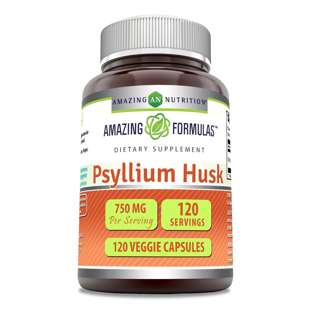Fantastiska formler Psyllium Husk 750mg Veggie Capsules Supplement | Icke-GMO | Gluten Free | Made in USA | Lämplig för vegetarianer (120 greve)