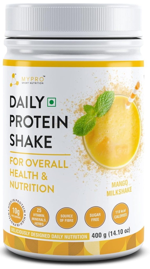 Generisk QURA Daily Protein Shake 118 kcal Calories,25 Vitamin,Minerals & 7 Herbs, Tillhandahålla energi,Stöd immunitet & ben Hälsa-För Män & Kvinnor Mango Milk Shake Flavor -400Gm-40 Servings