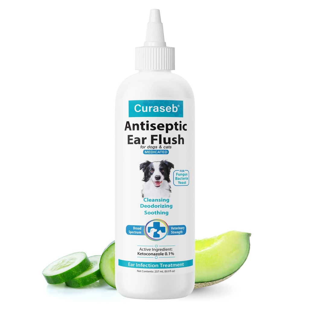 Curaseb Dog Ear Infection Treatment Solution - Soothes Itchy & Inflamed Ears - rengör skräp och uppbyggnad - 8oz