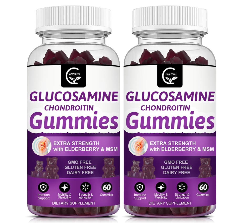 Glukosamin Chondroitin Gummies med MSM & Elderberry Extra Strength - Flexibilitet Support, Antioxidant Immune Support Supplement för vuxna, Män & Kvinnor - 60 Chondroitin Gummies (2 Pack)