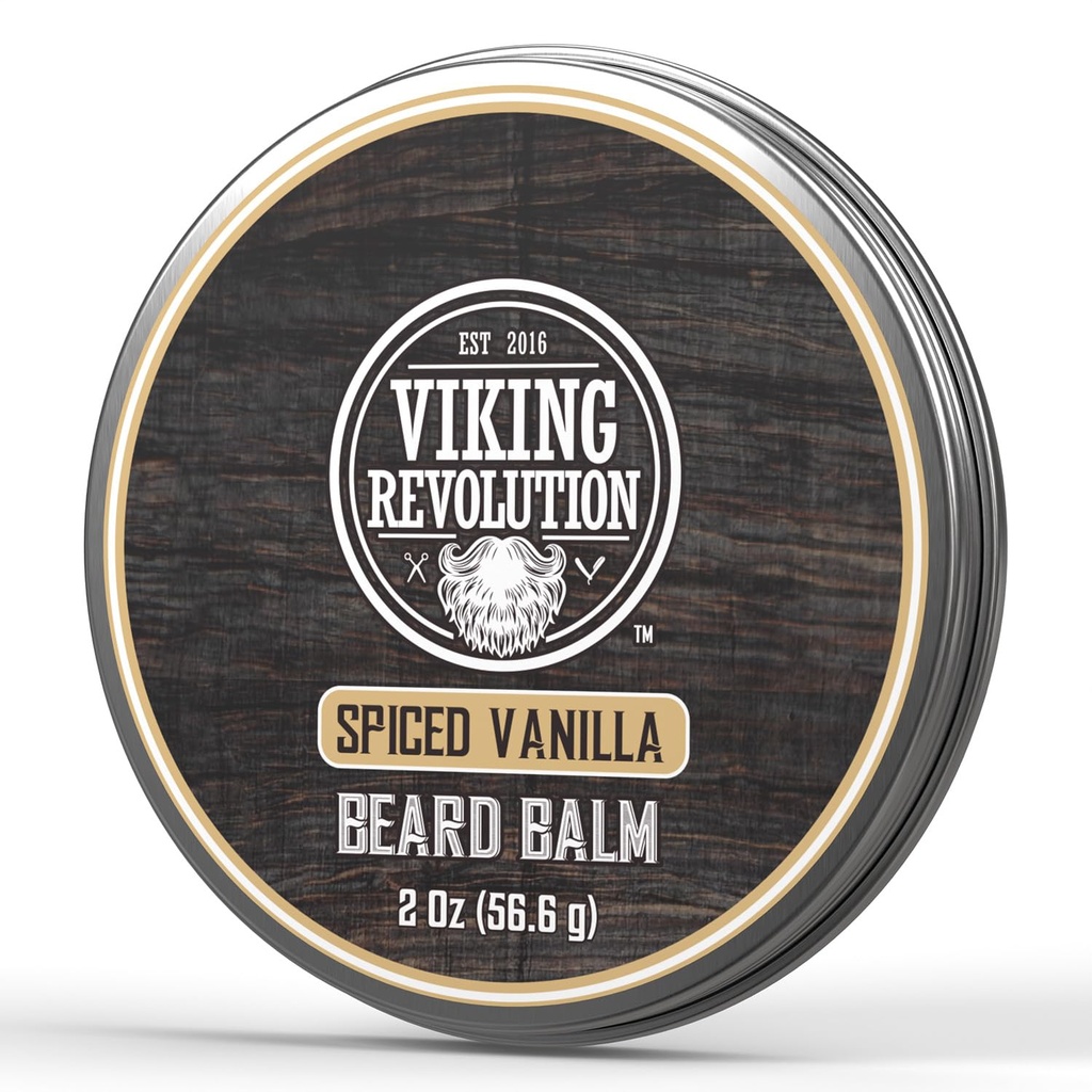 Viking Revolution Spiced Vanilla Beard Balm - Beard Butter med Argan Oil, Beard Softener för män med Jojoba Oil - Beard Moisturizer för män med Beeswax - Beard Wax för män (2oz, 1 Pack)