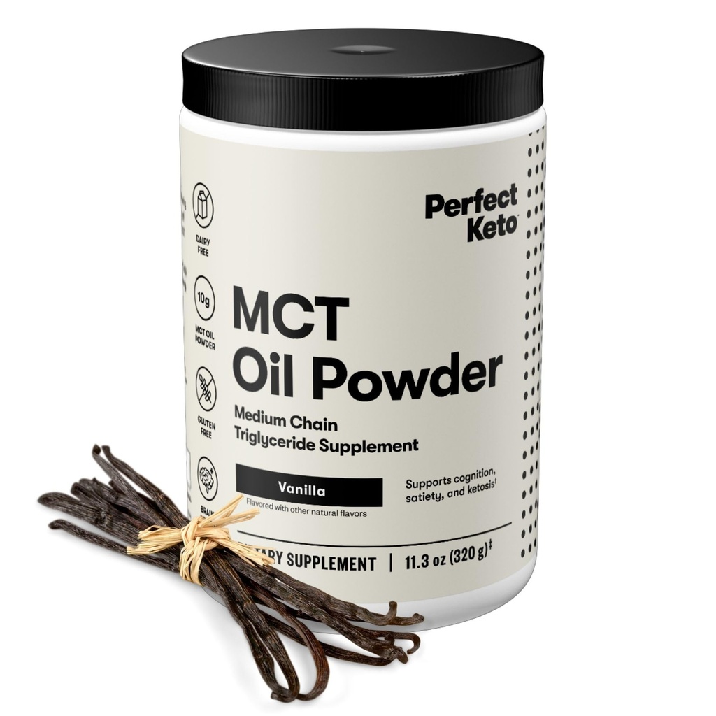 Perfekt Keto 7g MCT Oil Powder, Medium Chain Triglycerides Supplement, Non Dairy Coffee Creamer för Keto Diet, Ketogenic MCT Oil Mix för kaffe, Smoothie, Protein Shakes och Tea, Vanilla, 30 portioner