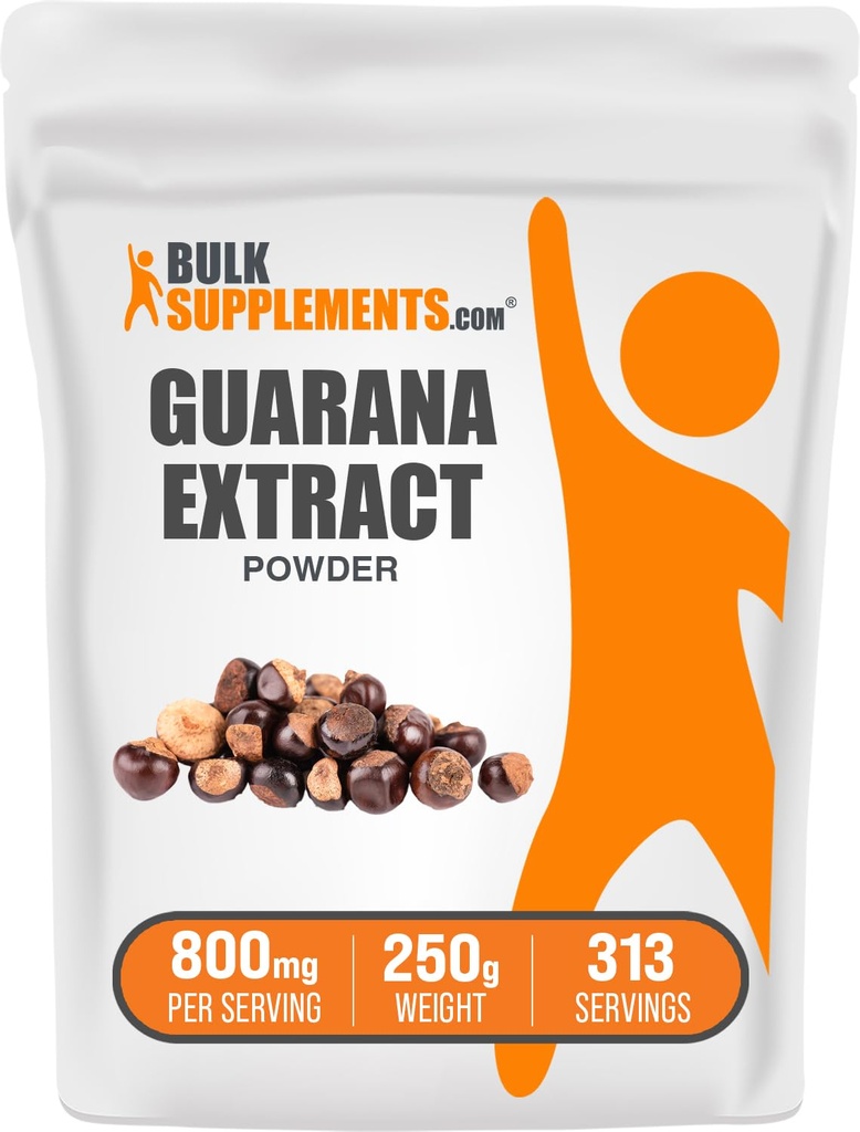 BulkSupplements.com Guarana Extract Powder - Natural Caffeine Supplement, från Guarana Seed, Guarana Powder - Gluten Free, 800mg per Servering, 250g (8,8 oz) (Pack av 1)
