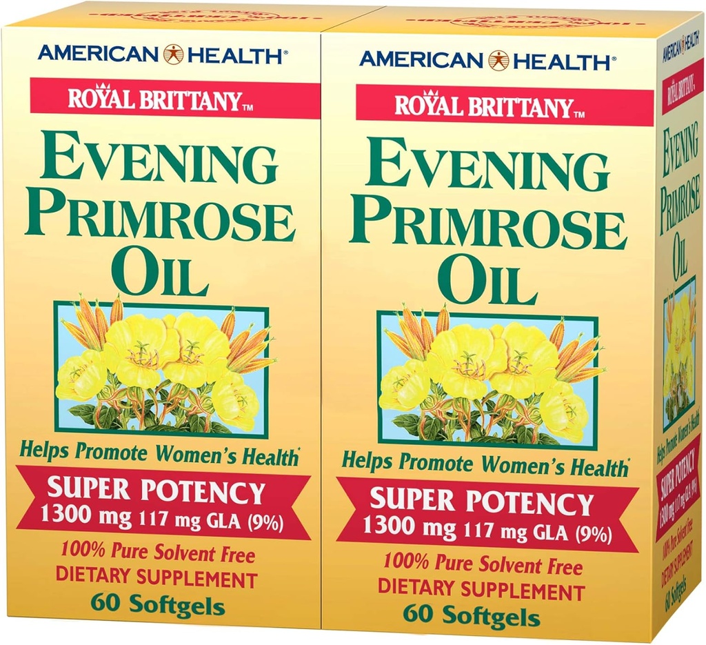 American Health Dietary Fiber Supplements, Royal Brittany Evening Primrose Oil, Pack på 2, 60 Count