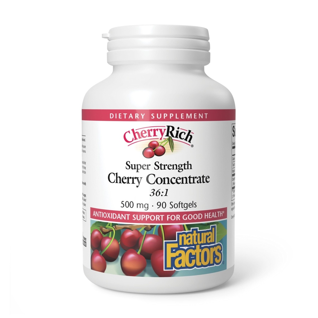 CherryRich av naturliga faktorer, Super Strength Cherry Concentrate, Antioxidant Support för hälsosamma gemensamma och urinsyra Metabolism, 90 mjukgels (90 portioner)