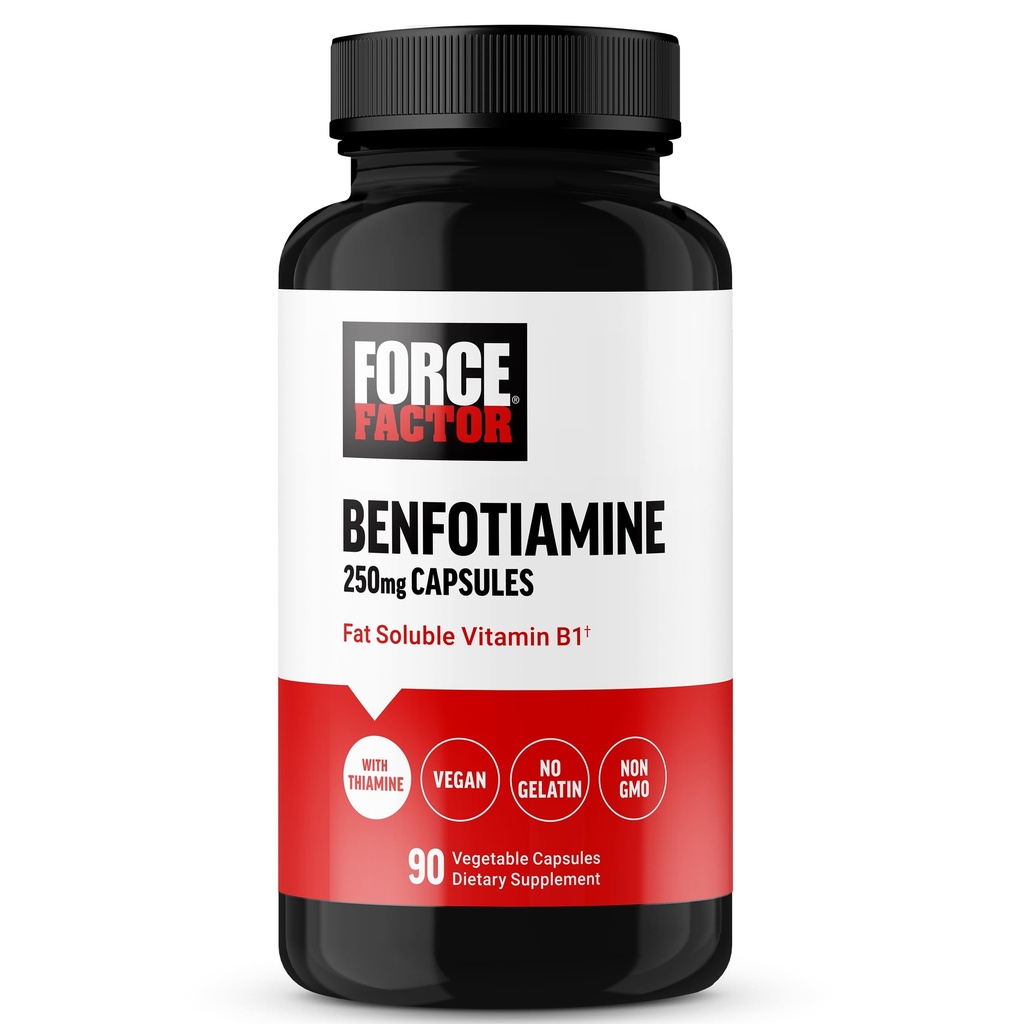FORCE FACTOR Benfotiamine Plus Thiamine Supplement, Fat Soluble Vitamin B1 för High Absorption, Non-GMO, Vegan, 90 Vegetable Capsules
