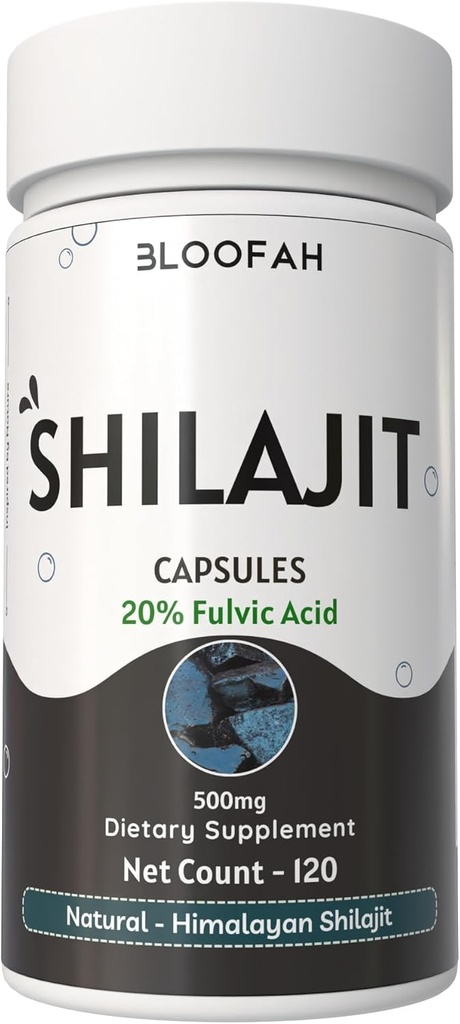 Shilajit Capsules 500mg | 20% Extract Purified Asphaltum | Natural Herbal Supplement | Non-GMO, Gluten-Free, GMP-Certified | Lätt att svälja (120 greve (1)